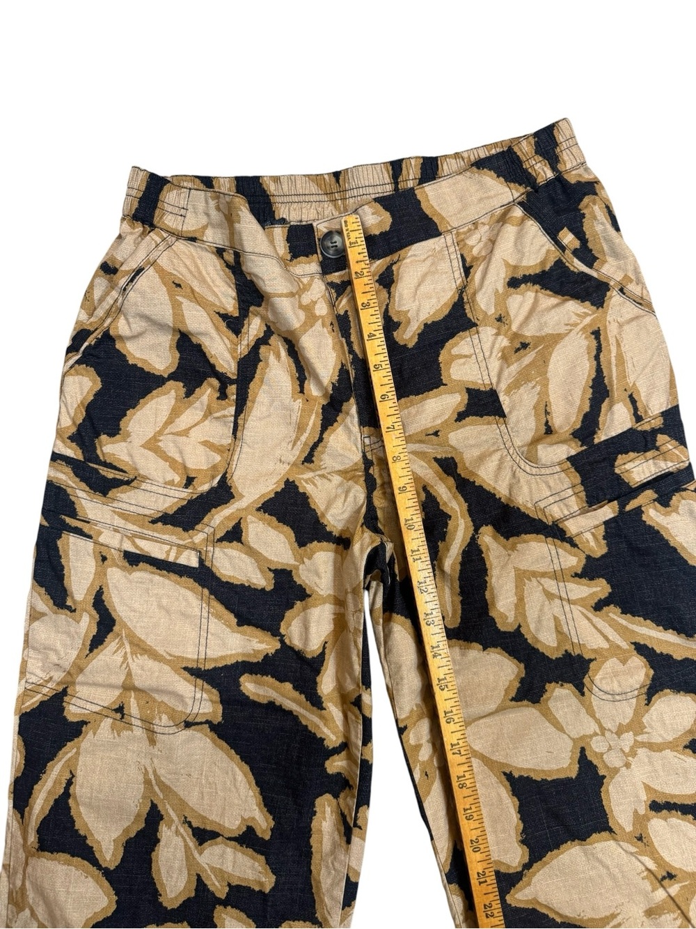 Democracy Floral Wide Leg Crop Pants Black Tan Beige Size 12 - Picture 4 of 9